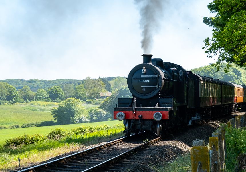 Weybourne, Norfolk, UK May 10 2025. One of the historic steam trains used on the North Norfolk Railway Poppy Line on a bright and sunny day