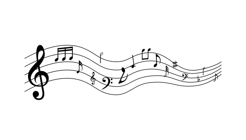 Music background with notes isolated on white background. Varieties of musical notes.