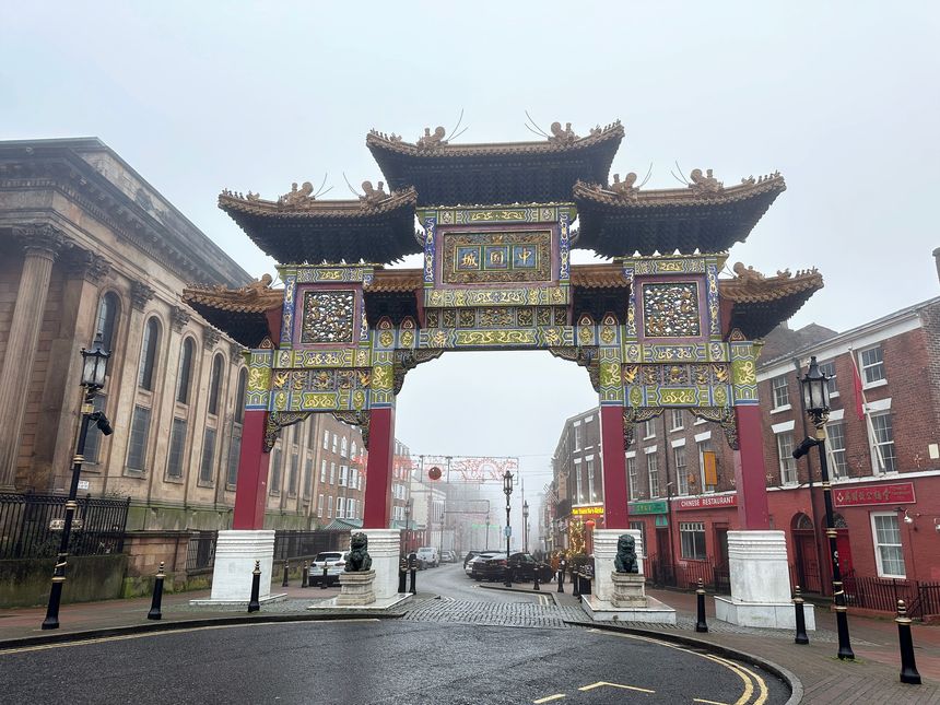 Liverpool, UK, April 5, 2025: View of the chinatown gate in Liverpool, England