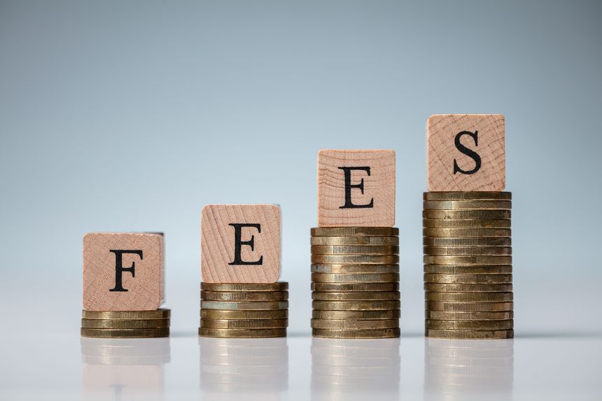 Fees Wooden Blocks On Increasing Coins Stacks