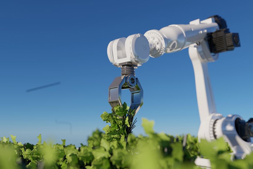 Robotics arm organic farm robot machine processing hand machinery factory green nature plant garden grow food warehouse natural rack glasshouse cos farm organic