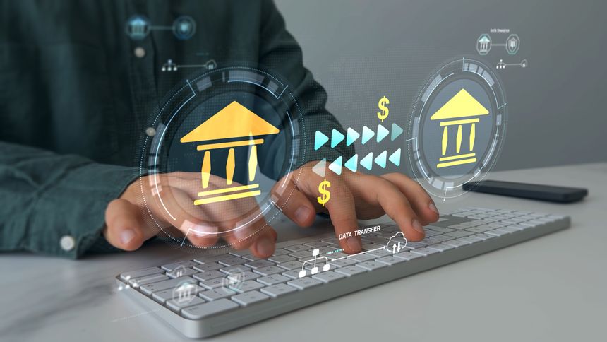 Secure bank transfers and financial transactions with data protection, encryption, and privacy for safe online and international payments