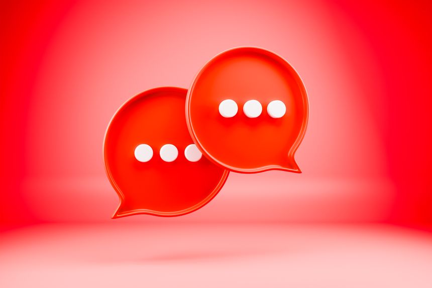 3d red chat icons for community engagement and messaging.