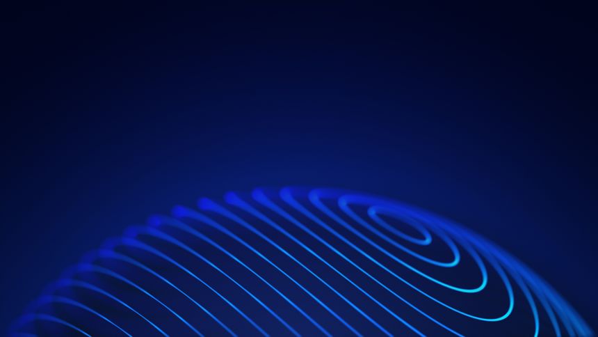 Half of blue sphere on blue background. Blue orb on half of screen. neon vector circle, balls light. Round geometric figure. Spherical shape of lines.