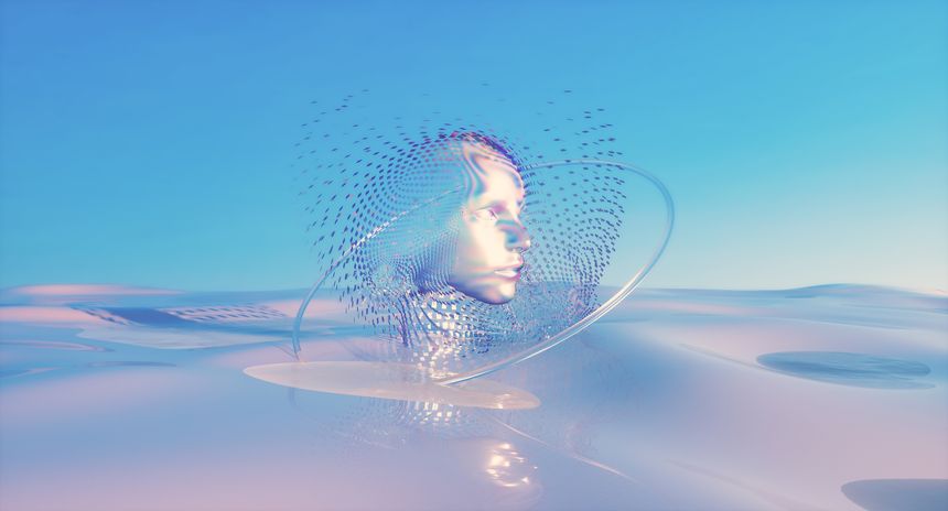 Futuristic 3d landscape background with Visual of Artificial Intelligence (AI). Innovation technology concept
