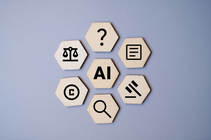 Wooden blocks with icons showing AI Laws and Regulations Concept. Representing artificial intelligence, legal standard, ethics, and regulatory compliance