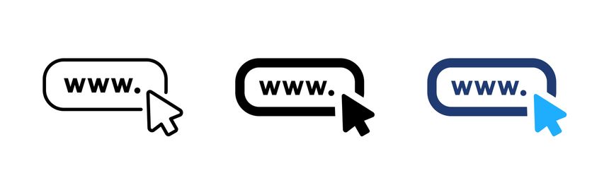 Website address icon. URL and web navigation symbol. Simple pictogram for website addresses, URLs, domains, browser search, web navigation, internet browsing and online services.