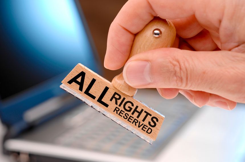 all rights reserved printed on rubber stamp