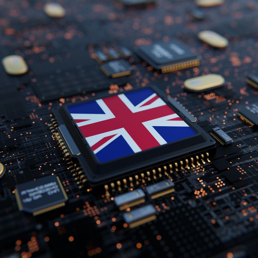 Flag of United Kingdom on a processor, CPU or Chip