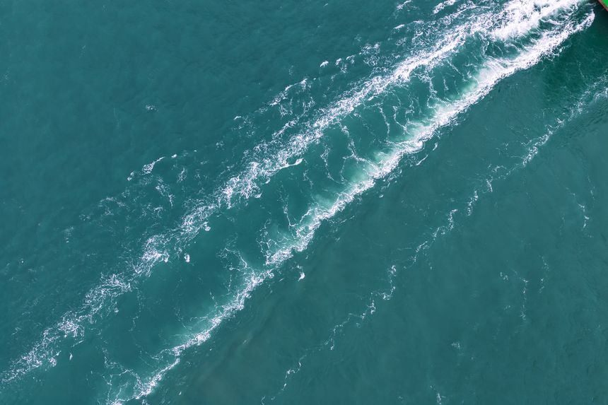 The wake of a ship in motion