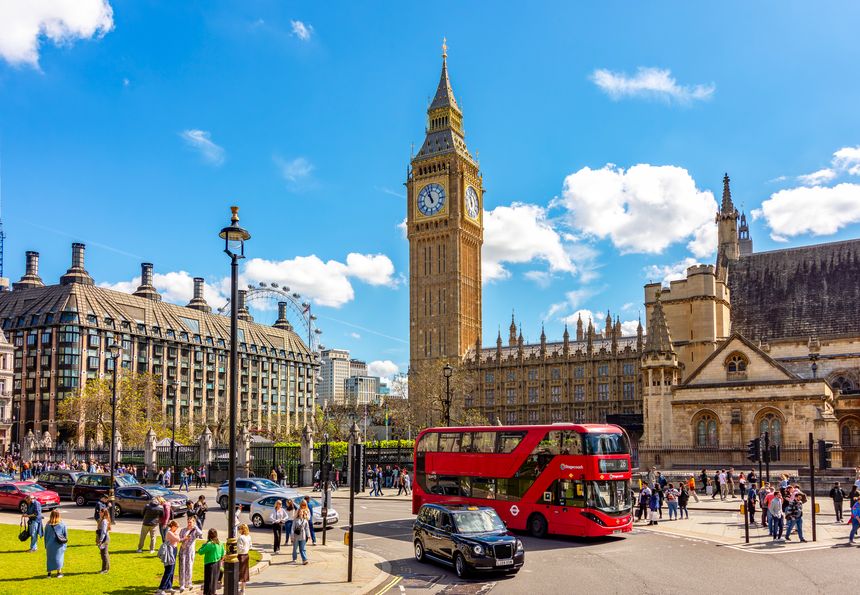 London, UK - 04 May 2024: Parliament square in centre of London with Big Ben