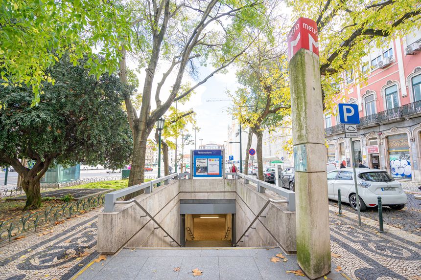 External area of passenger entry and exit to the metro station Restauradores-Lisbon-Portugal.