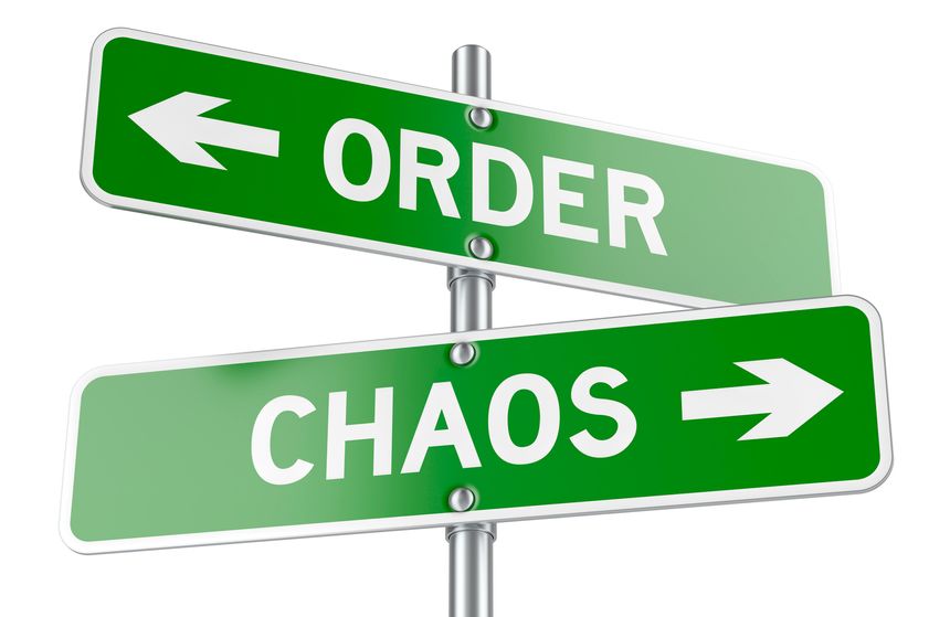 Order vs Chaos Directional Signs, choice concept, 3D rendering isolated on white background
