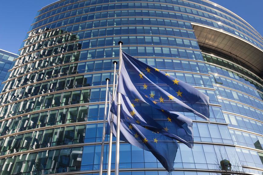 eu flags in brussel belgium