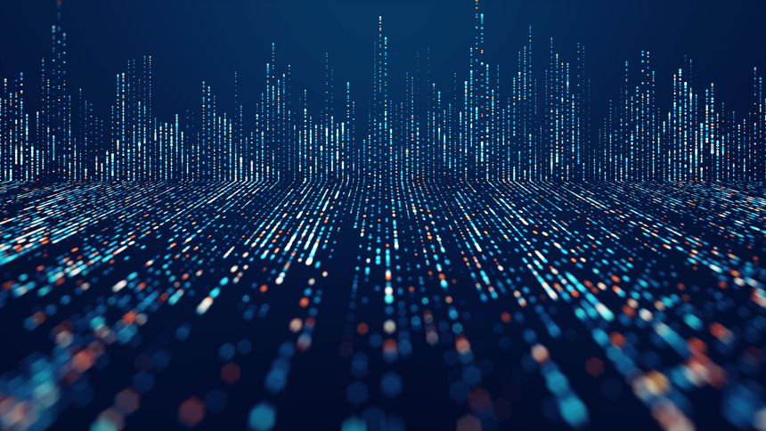 Big data technology background. Motion of digital data flow. Transferring of big data. Artificial Intelligence Quantum Computer,  big data,  block chain, data flow, analysis
