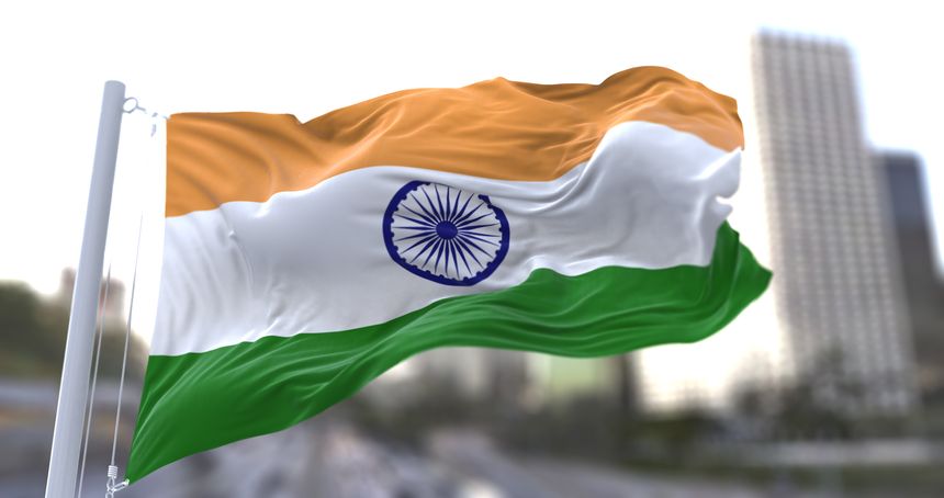 3d illustration flag of India. India flag isolated on the sky waving in the wind.