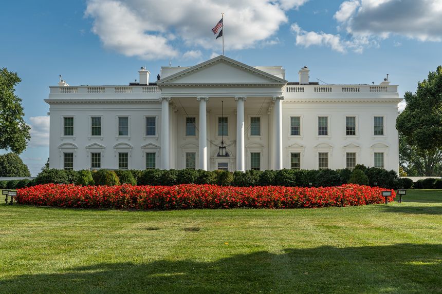 Washington DC, USA, Aug. 20, 2024. White House north facade, the official residence and workplace of the President of the United States