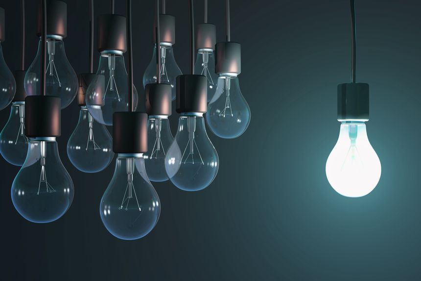 glowing bulb among the gray