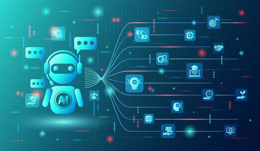 Ai generate concept.Artificial Intelligence assistant for graphic design, translate,chat bot,generate images,write code,advertising,law, customer analysis,security,healthcare,study,world environment