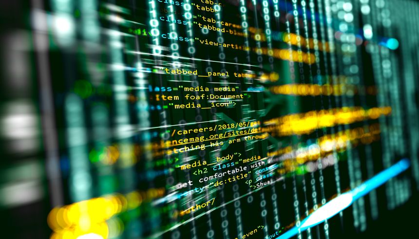 Abstract background of programming engineering and software development.Script and source code for algorithm development