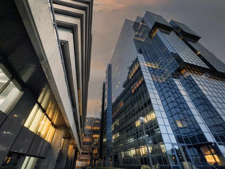 City of London corporate office buildings vertical perspective