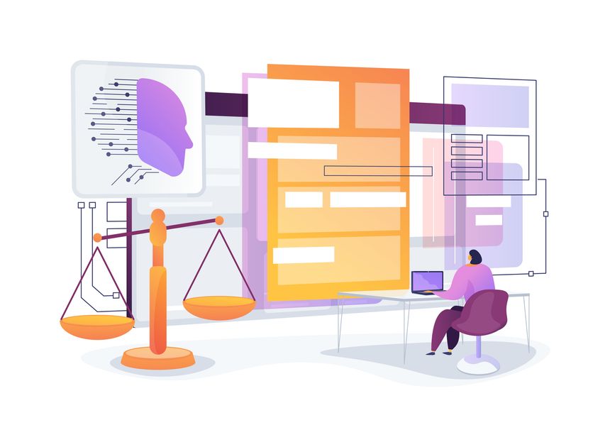 AI Automated Legal Document Drafting abstract concept vector illustration. Lawyers use AI to draft standard legal documents quickly and accurately. abstract metaphor.