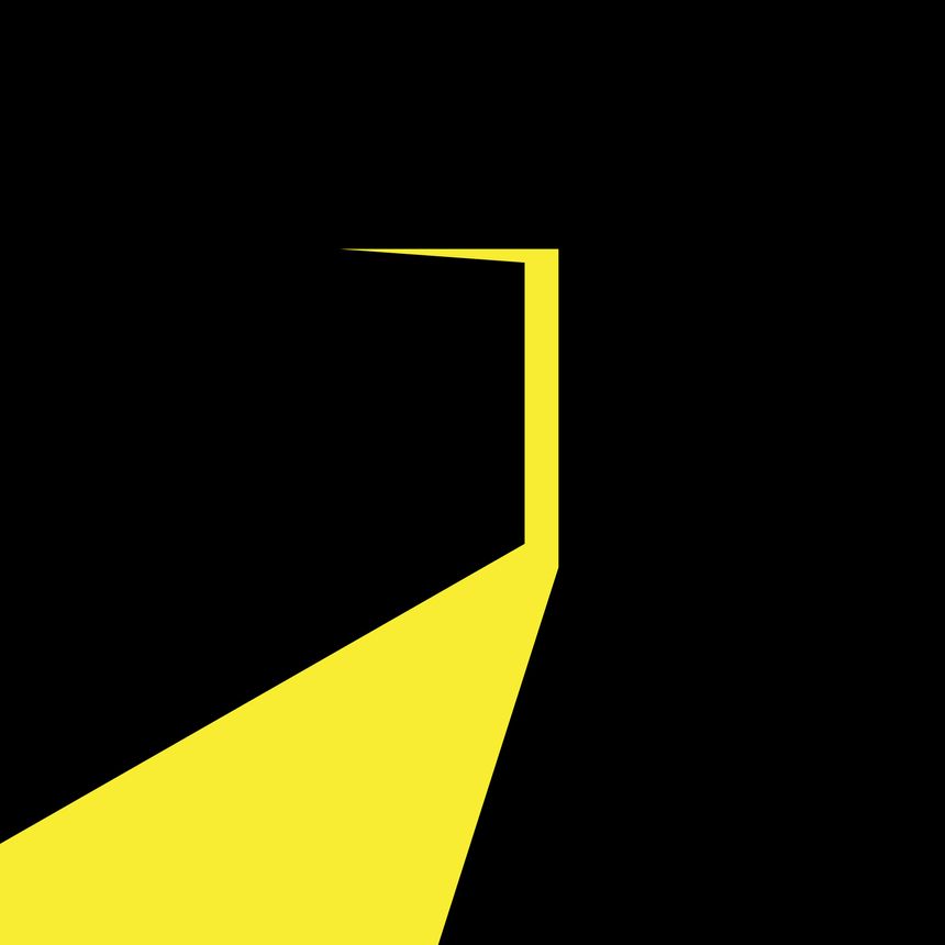 Black doorway contrast. Bright yellow beam. Abstract open passage. Vector geometric concept. EPS 10.