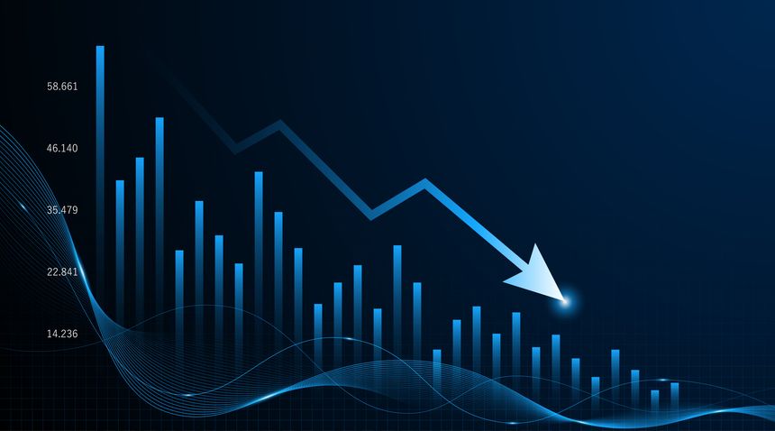 Downward trend of business graph or investment concept with decreasing profits. company downward arrow