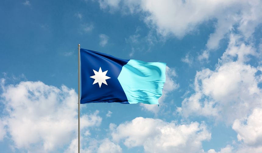 Close up waving flag of Minnesota, United States. Blue sky with clouds in the background. Travel, tourism, journey, country, tour, holiday, trip, destination, vacation. 3D illustration