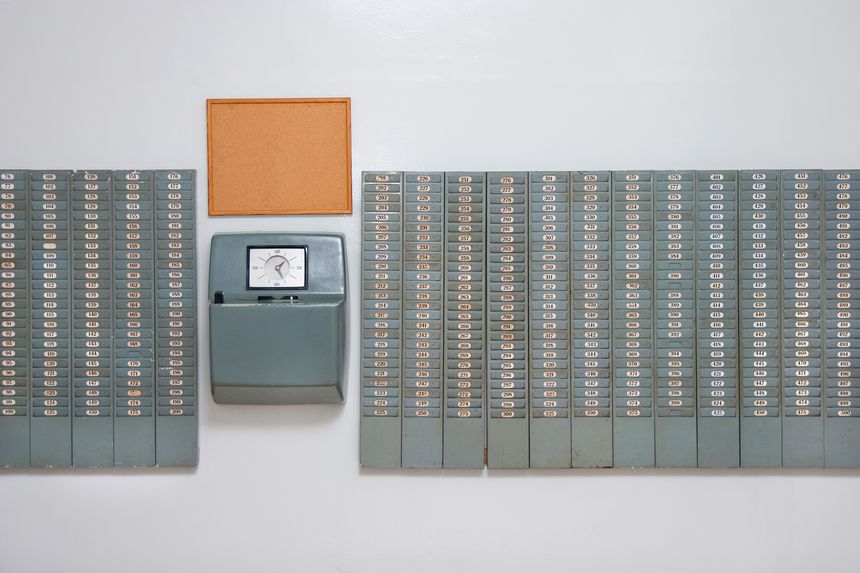 Vintage time working punching card wall, from the 60s and 70s
