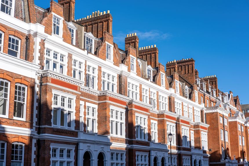 Traditional british detached houses with red bricks seen in Chelsea, London