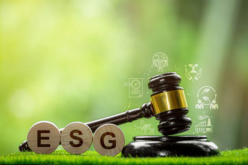 Environment Law. Green globe placed and gavel on a law book. law for principles of sustainable environmental conservation. environmental protection and eco-friendly legislation law. Save Earth.ESG
