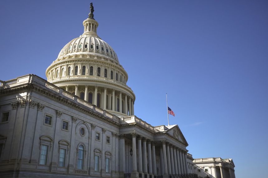 Congress and Capitol. Independence Day in USA. Capitol is freedom and justice in America. The dome of the Capitol in Washington DC. The United States flag on the Capitol building