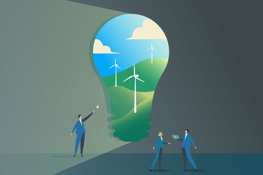 Experts discussing ecological problems. Green energy concept. Flat vector illustration.