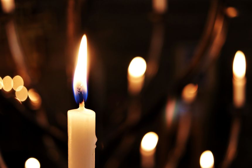 Candles of remembrance lit in an Anglican Cathedral at Christmas time