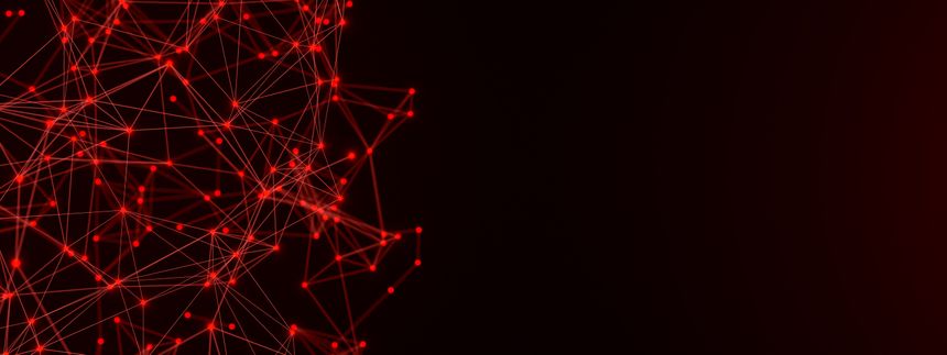 Polygon network in red. Abstract plexus, science, connections, wire, system and digital, geometry.