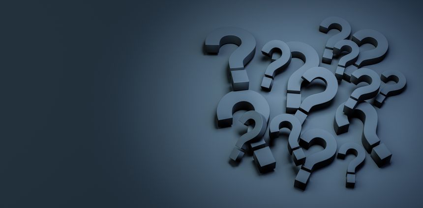 Pile of black question mark symbols on dark background. FAQ and question and answer time, question mark. copy space. 3D illustration