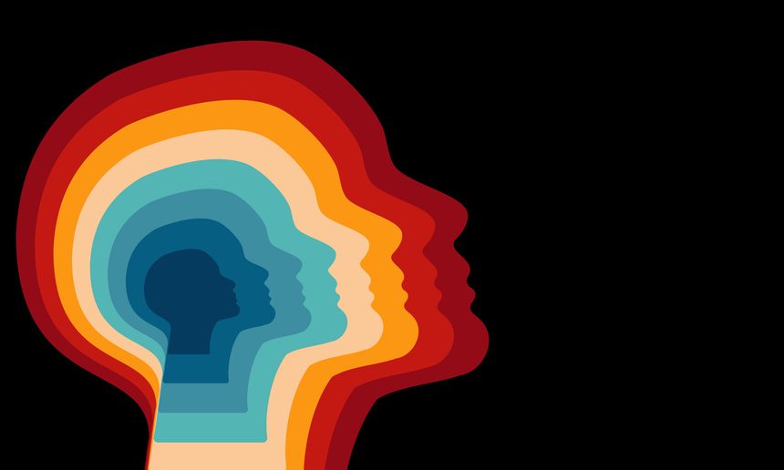 Silhouettes of male Faces Illustrations Vintage Color Abstract Poster, Cover Templates Vintage Striped Backgrounds, Posters, Banner Samples, Retro Colors from the 1970s 1980s, 70s, 80s, 90s.