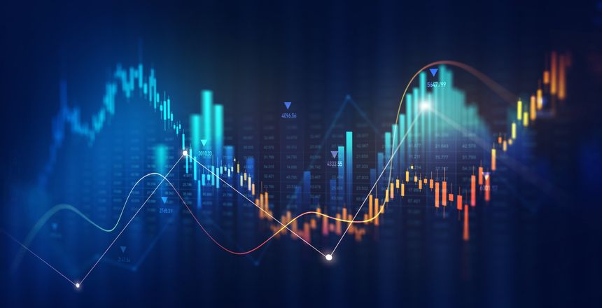 Stock market investment data and analysis finance graph. Business financial chart with moving up arrow graph