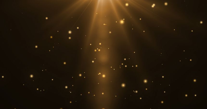 Shimmering golden particles gold flickering stars moving bg. Cinematic award show background. Christmas New Year 2025, 2026 wishes bg. Festive season celebration footage. Luxurious glamours asset.