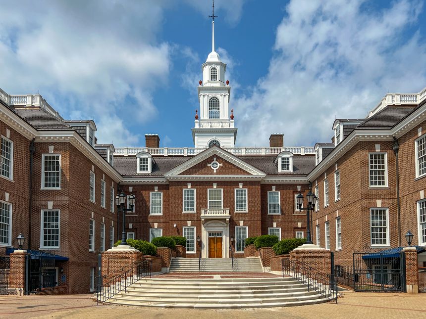 The Delaware Legislative Hall is the state capitol building of Delaware. Located in the state capital city of Dover on Legislative Avenue, it houses the chambers and offices of the Delaware General Assembly.