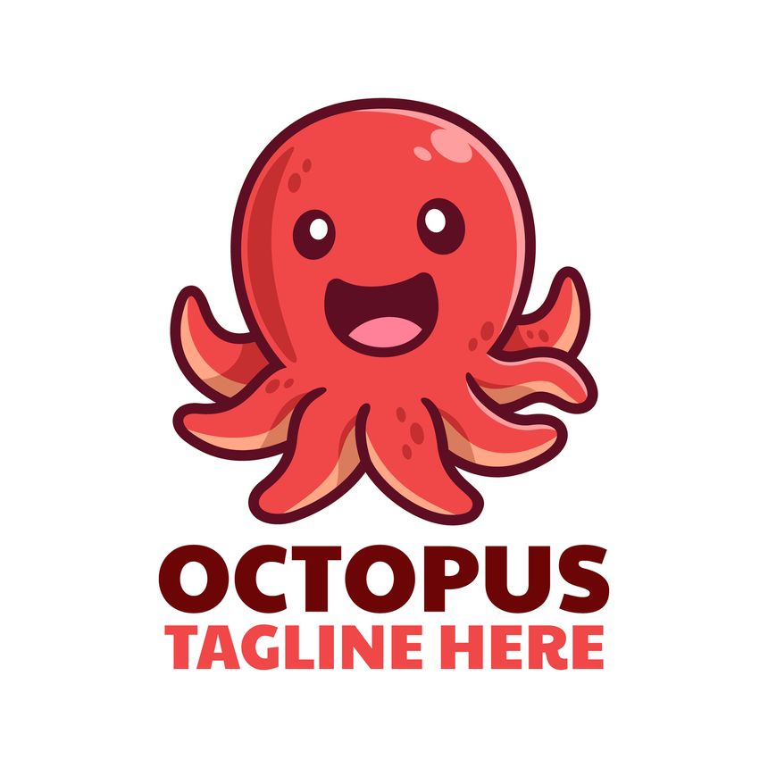 Smiling Octopus Cartoon Logo Design