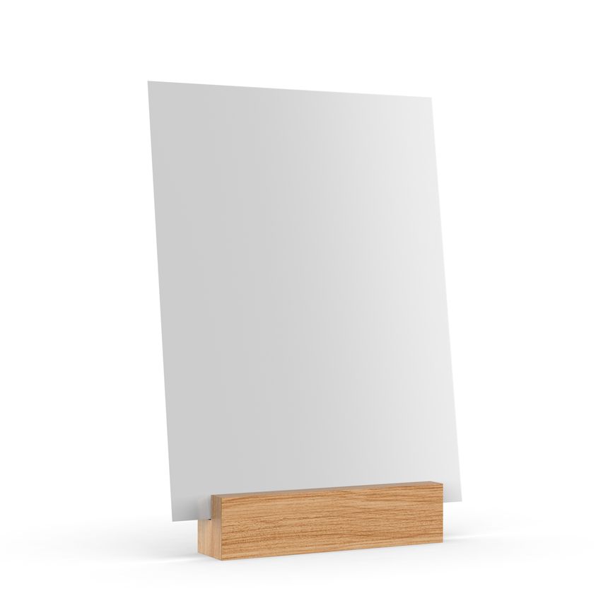 Table talkers promotional upright menu table tent top sign holder table menu and qr card display stand picture frame for mock up and template design. 3d illustration.