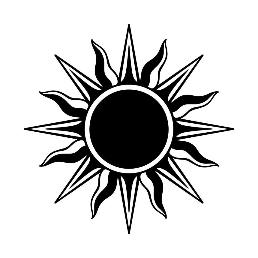 Vintage sun, engraving style, esoteric and occult symbol. Vector illustration