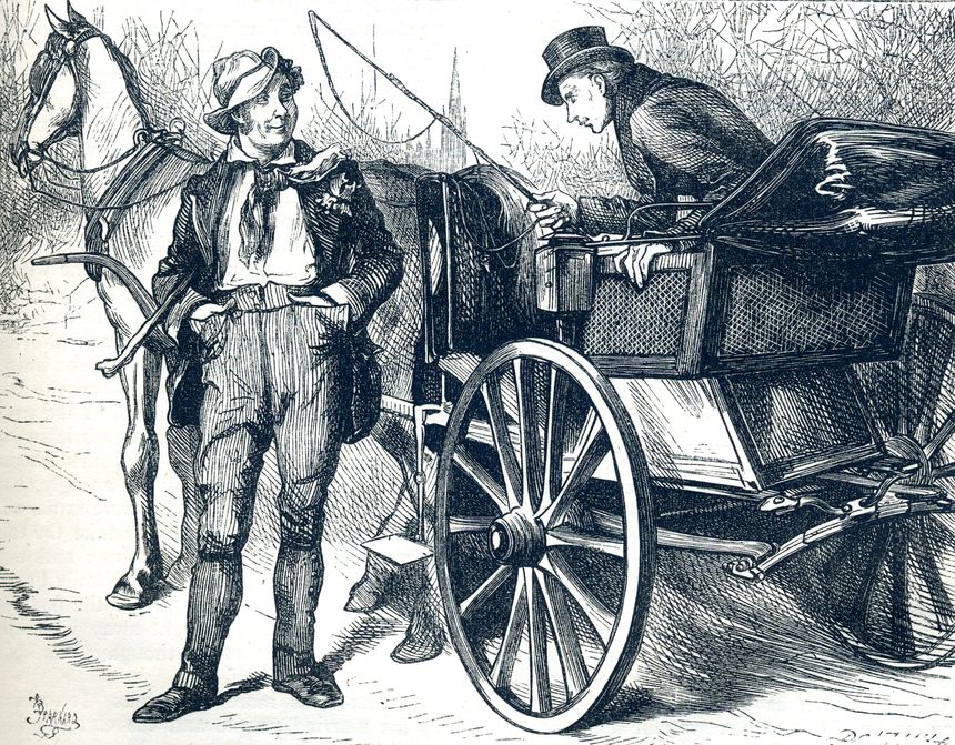 Tom Pinch talks to character from famous Dickens novel Original illustrations from Martin Chuzzlewit by Charles Dickens