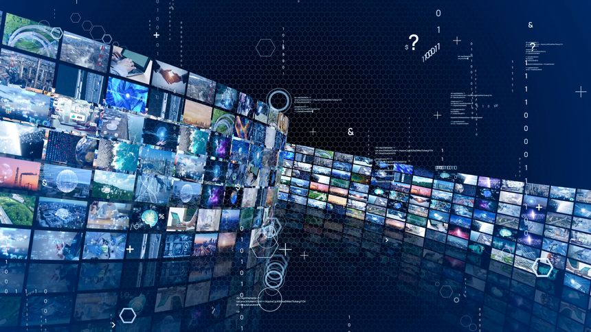 Digital contents concept. Social networking service. Streaming video. communication network. 3d rendering.