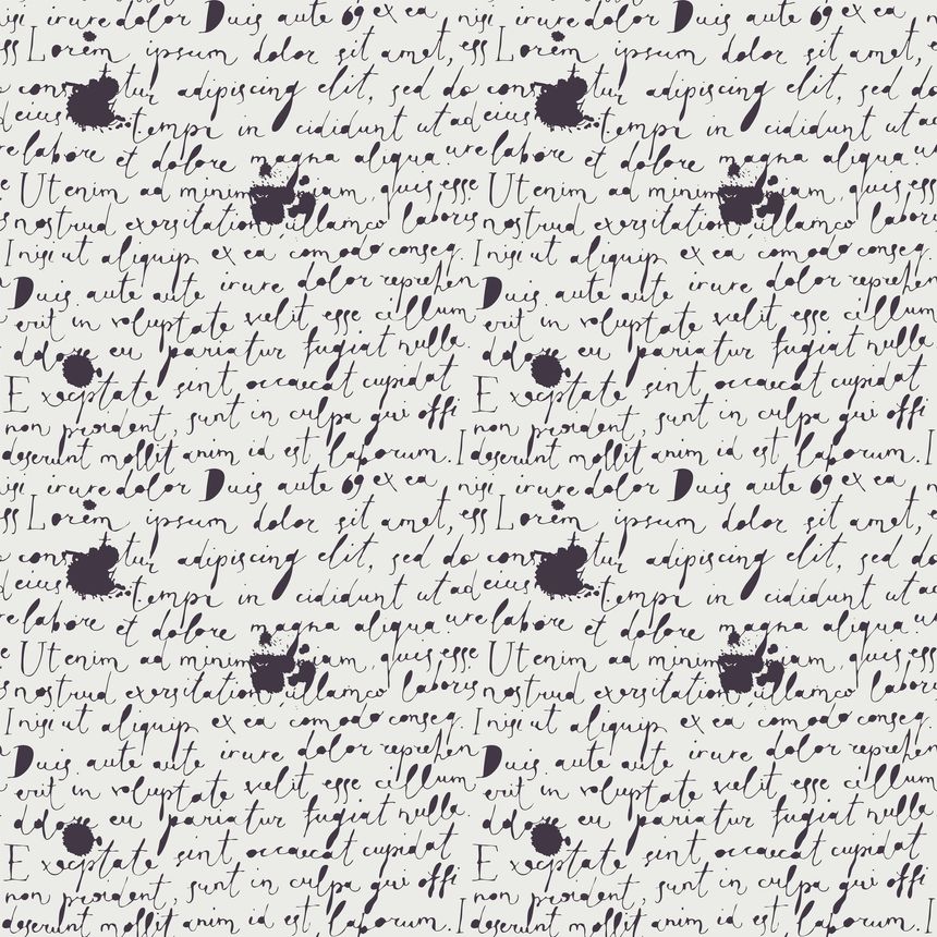Vector seamless pattern with handwritten text and ink blobs on the old paper background in retro style. Lorem Ipsum. Suitable for wallpaper, wrapping paper, fabric or textile