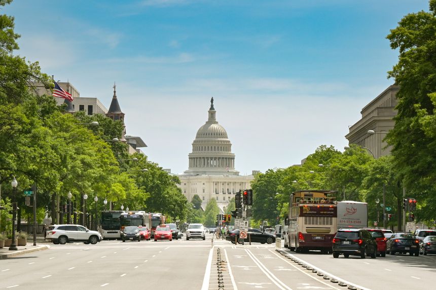 Washington DC, USA - 3 May 2024: Capitol Building at the end of Pennsylvania Avenue