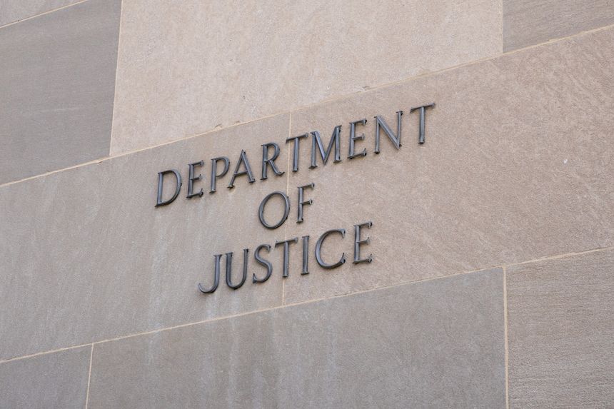 Sign at the United States Department of Justice in Washington, DC