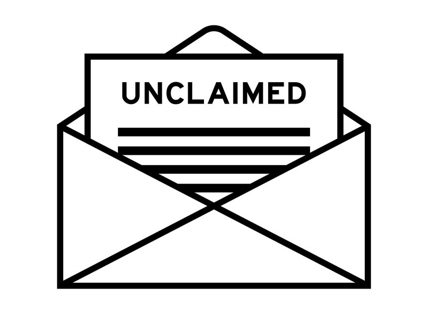 Envelope and letter sign with word unclaimed as the headline